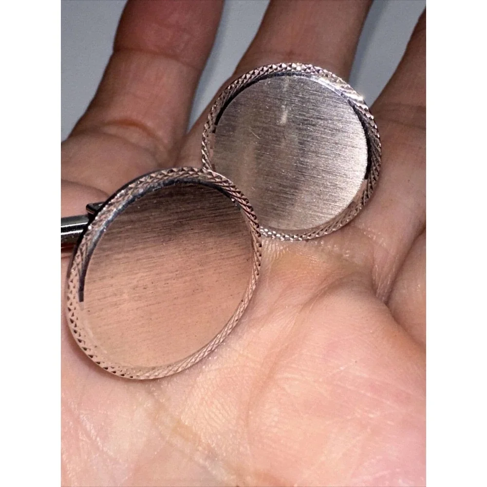 Lamode Sterling Silver Cufflinks Round Button Texture edges‎ Signed Vintage